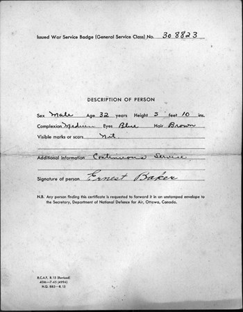 Discharge Certificate 1945, reverse